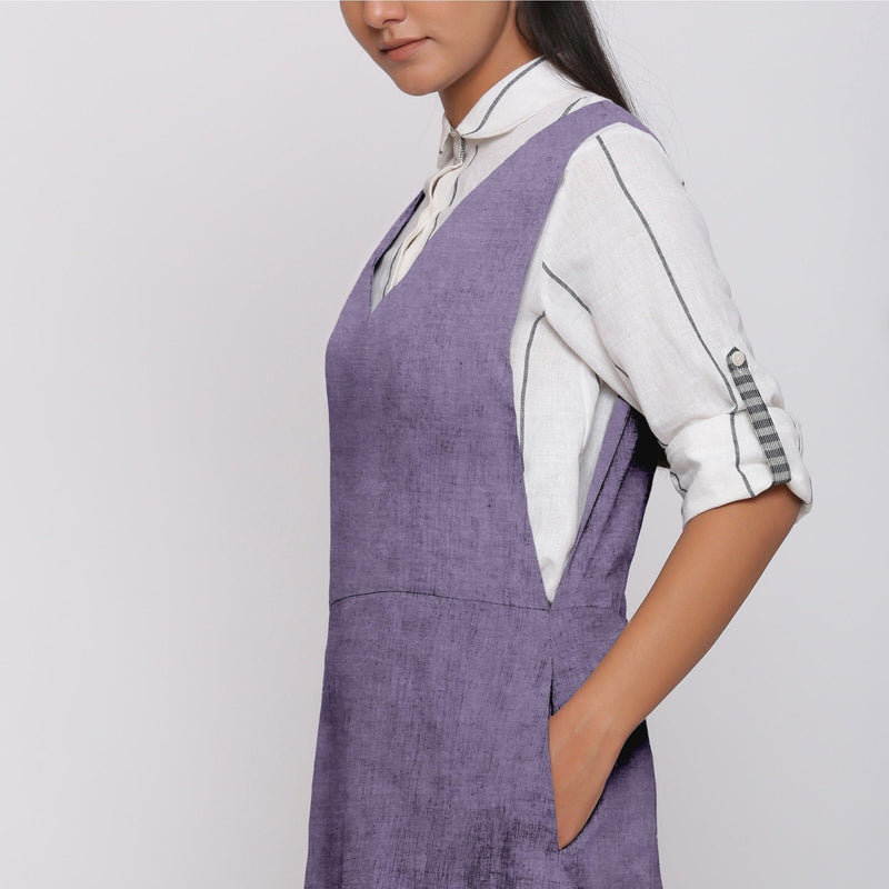 Lavender Cotton Linen V-Neck Midi Pinafore Dress 50" / Tall (5'7" and above) Lavender Cotton Linen V-Neck Midi Pinafore Dress 50" / Tall (5'7" and above)