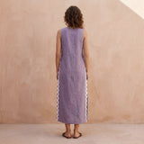 Lavender Cotton Linen Wavy Stripe Maxi Shift Dress