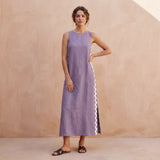Lavender Cotton Linen Wavy Stripe Maxi Shift Dress