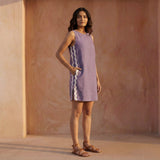 Lavender Cotton Linen Wavy Stripe Short Shift Dress