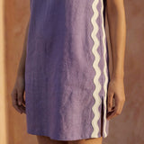 Lavender Cotton Linen Wavy Stripe Short Shift Dress