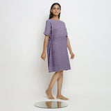 Lavender Cotton Linen Yoked Knee Length Shift Dress