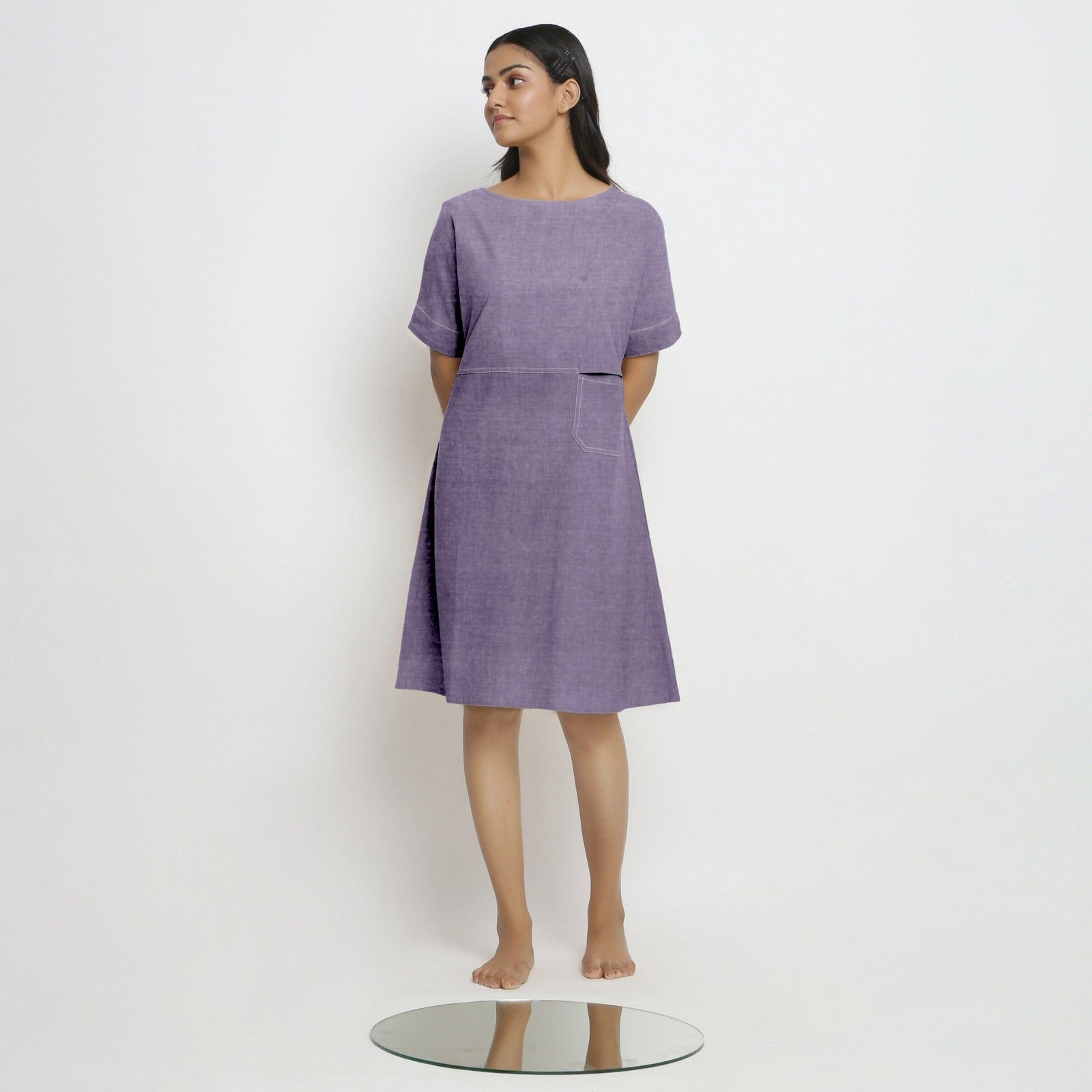 Lavender Cotton Linen Yoked Knee Length Shift Dress Custom Size (Free) / Petite (5'1" and below) Lavender Cotton Linen Yoked Knee Length Shift Dress Custom Size (Free) / Petite (5'1" and below)