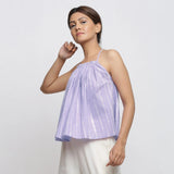 Left View of a Model wearing Lavender Tie Dye Strappy Camisole Top