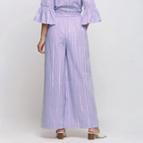 Back View of a Model wearing Lavender Hand Tie Dye Cotton Elasticated Wide Legged Pant