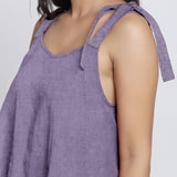 Front Detail of a Model wearing Lavender Linen Convertible Tie up Top