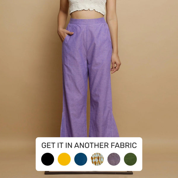 Front View of a Model wearing Lavender Ankle-Length Godet Pant