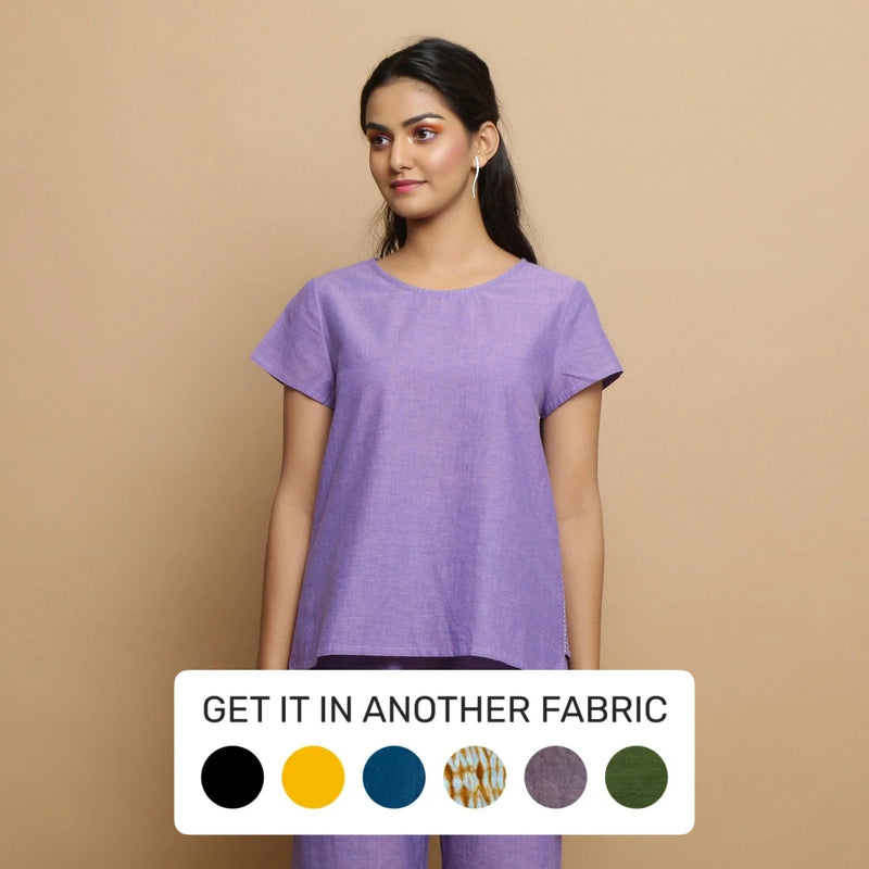 Front View of a Model wearing Lavender Mangalgiri Cotton Straight Top