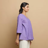 Right View of a Model wearing Lavender Mangalgiri Cotton Asymmetrical Top