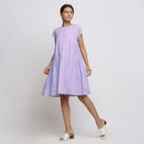 Front View of a Model wearing Lavender Tie and Dye Cotton Yoke Dress