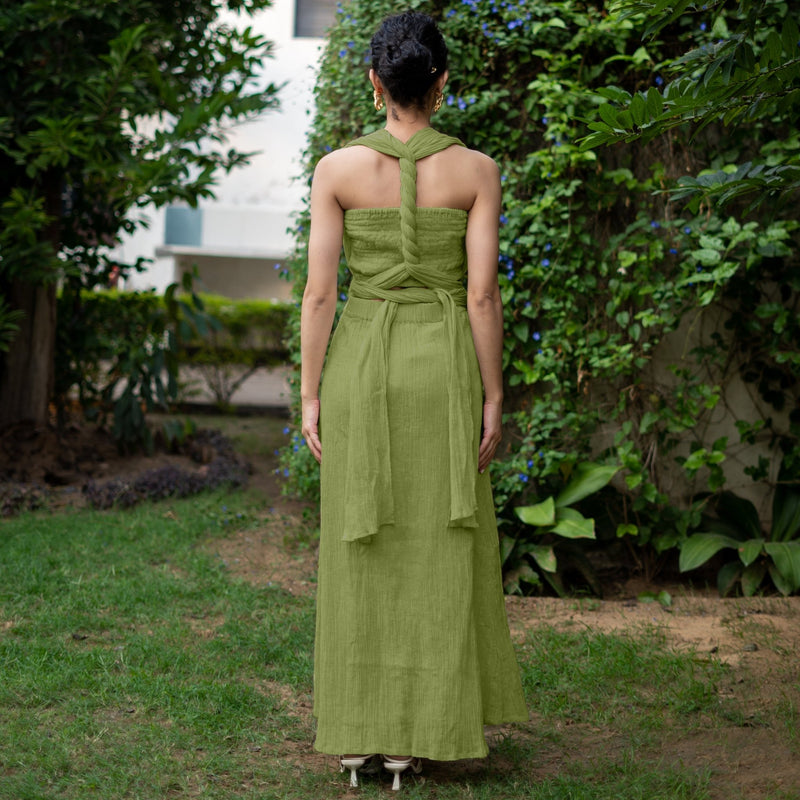 Leaf Green Crinkled Cotton Flax Boho Infinity Drape Gown with Matching Tube 52" / Regular (5'2" - 5'6") Leaf Green Crinkled Cotton Flax Boho Infinity Drape Gown with Matching Tube 52" / Regular (5'2" - 5'6")