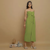 Leaf Green Crinkled Cotton Flax High-Rise Jumpsuit