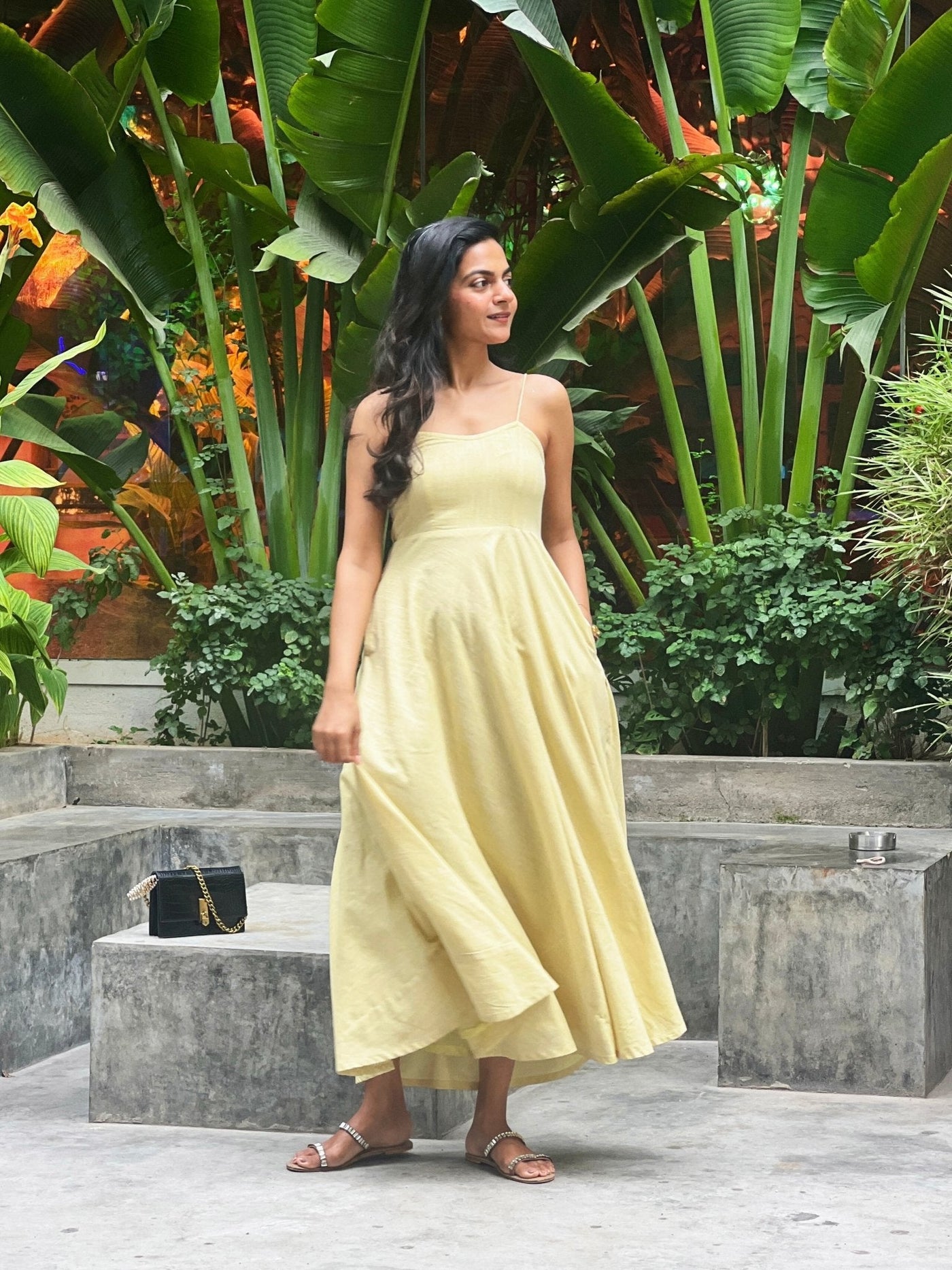 Lemon Yellow 100% Cotton Flared Sundress 68