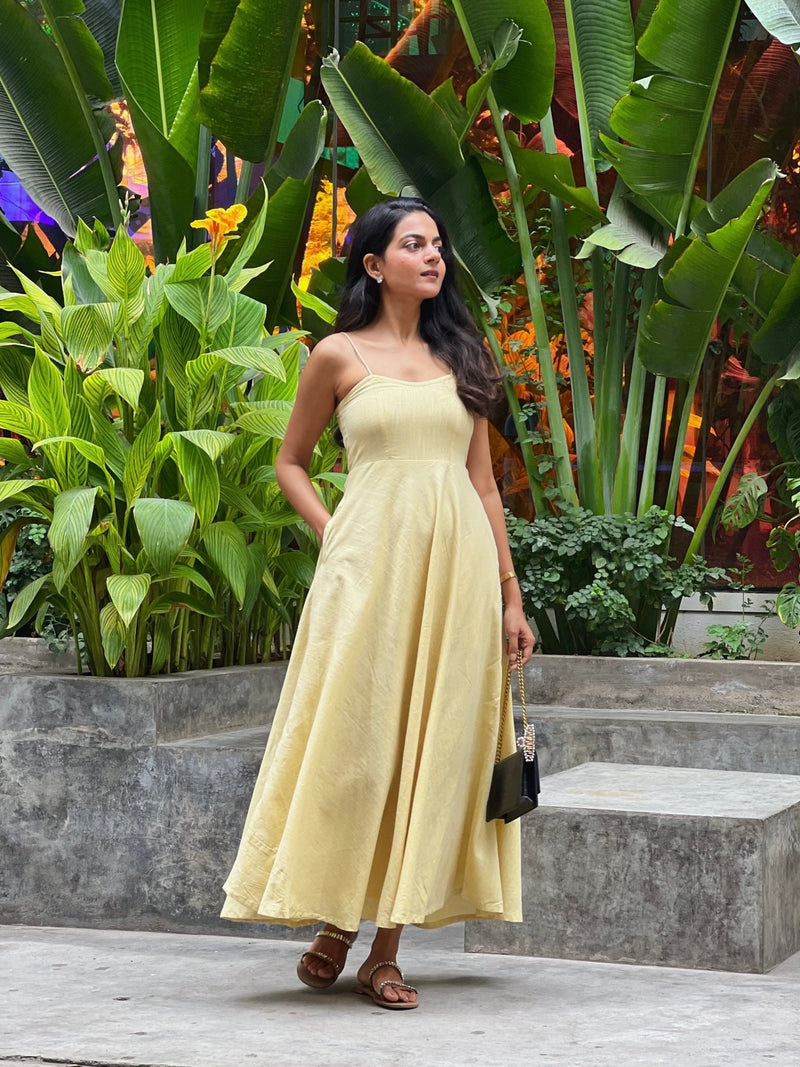 Lemon Yellow 100% Cotton Flared Sundress