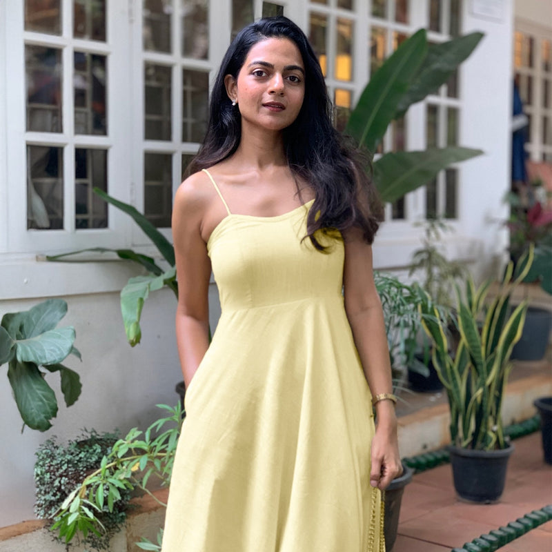 Lemon Yellow 100% Cotton Flared Sundress 68" / Petite (5'1" and below) Lemon Yellow 100% Cotton Flared Sundress 68" / Petite (5'1" and below)