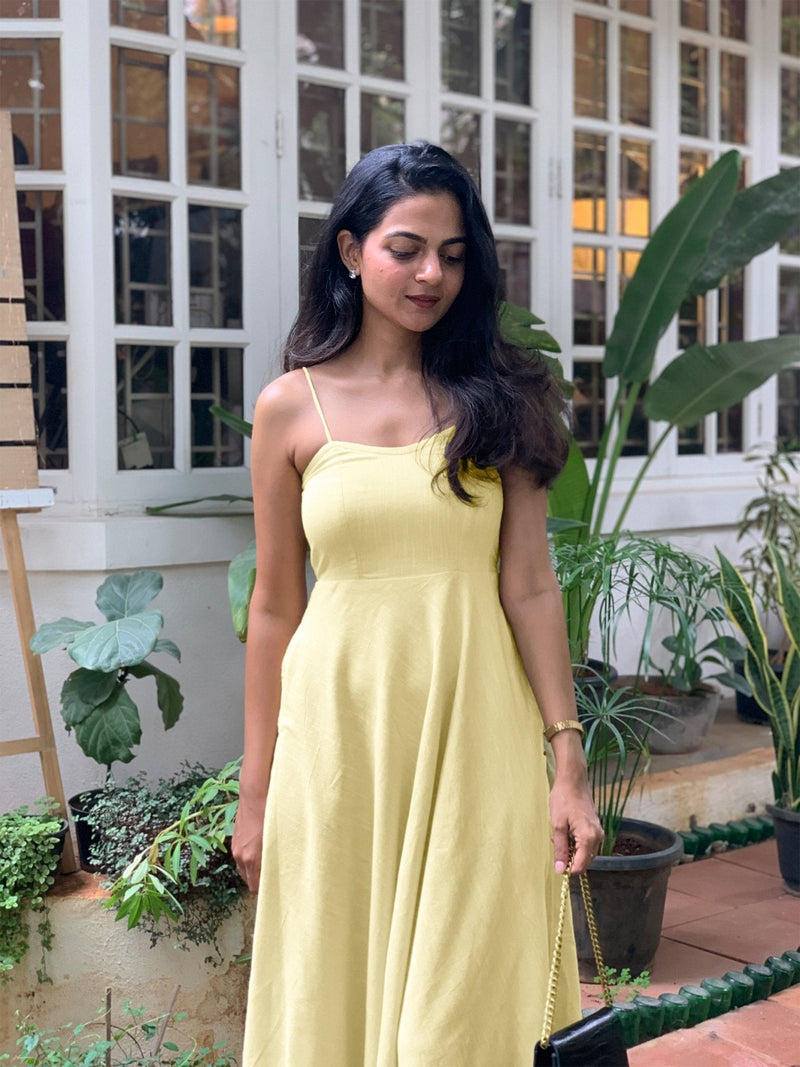 Buy Lemon Yellow 100% Cotton Flared Sundress Online at SeamsFriendly Buy Lemon Yellow 100% Cotton Flared Sundress Online at SeamsFriendly