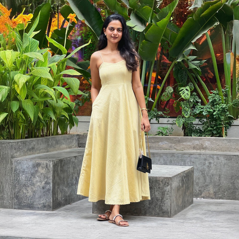 Lemon Yellow 100% Cotton Flared Sundress