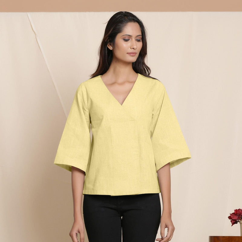 Front View of a Model wearing Lemon Yellow Comfy Straight Top