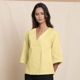 Front View of a Model wearing Lemon Yellow Comfy Straight Top