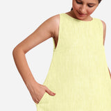 Front Detail of a Model wearing Lemon Yellow 100% Cotton Mini Tunic