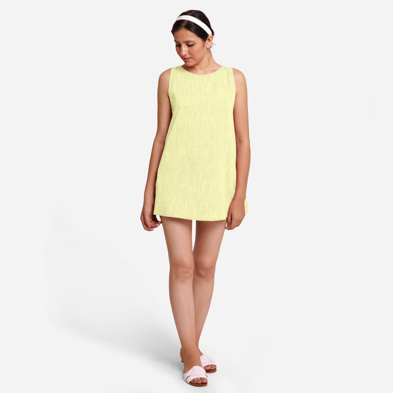 Front View of a Model wearing Lemon Yellow 100% Cotton Mini Tunic