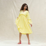 Lemon Yellow Handspun Cotton Bohemian Midi Dress