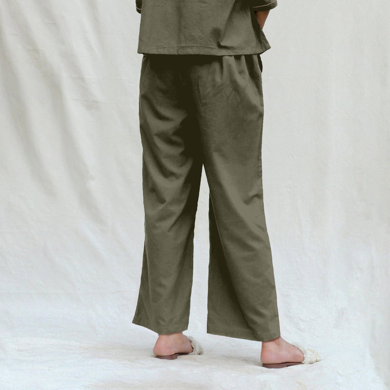 Light Green 100% Cotton Solid Mid-Rise Elasticated Pant