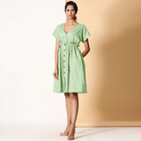 Front View of a Model wearing Bohemian Cotton Light Green Frilled Dress