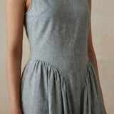 Light Grey Cotton Flannel Sleeveless Paneled Maxi Dress