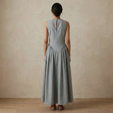 Light Grey Cotton Flannel Sleeveless Paneled Maxi Dress
