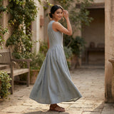 Light Grey Cotton Flannel Sleeveless Paneled Maxi Dress