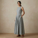 Light Grey Cotton Flannel Sleeveless Paneled Maxi Dress