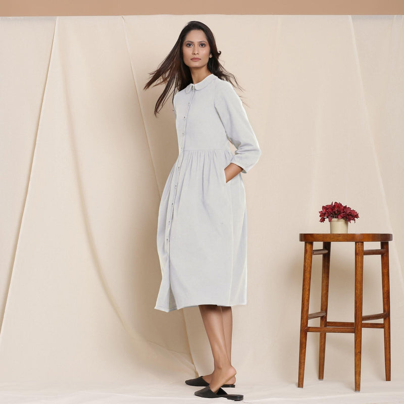 Light Grey Warm Cotton Flannel Peter Pan Midi Dress 26" / Tall (5'7" and above) Light Grey Warm Cotton Flannel Peter Pan Midi Dress 26" / Tall (5'7" and above)