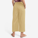 Back View of a Model wearing Light Khaki Cotton Flax Wide Legged Pant