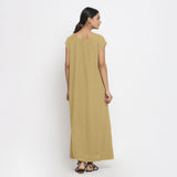 Back View of a Model wearing Light Khaki Cotton Flax A-Line Paneled Dress