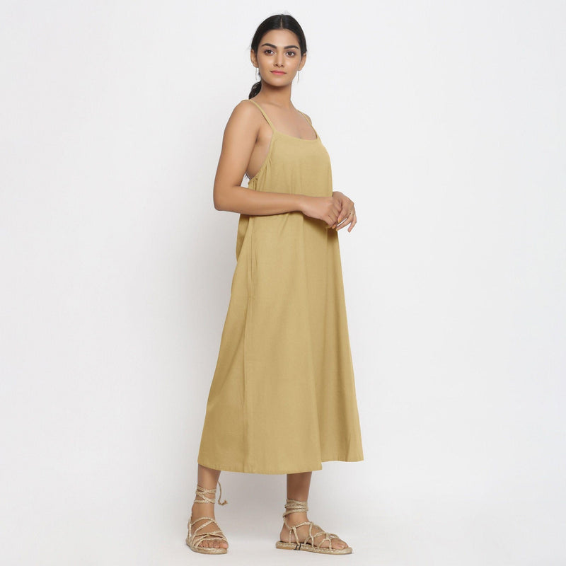Light Khaki Cotton Flax Strappy A-Line Midi Dress 68" / Tall (5'7" and above) Light Khaki Cotton Flax Strappy A-Line Midi Dress 68" / Tall (5'7" and above)
