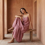 Light Magenta Yarn-Dyed Cotton Drop-Waist Camisole Maxi Tier Dress