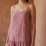 Light Magenta Yarn-Dyed Cotton Drop-Waist Camisole Maxi Tier Dress