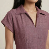 Light Magenta Yarn-Dyed Cotton Paneled A-Line Midi Dress