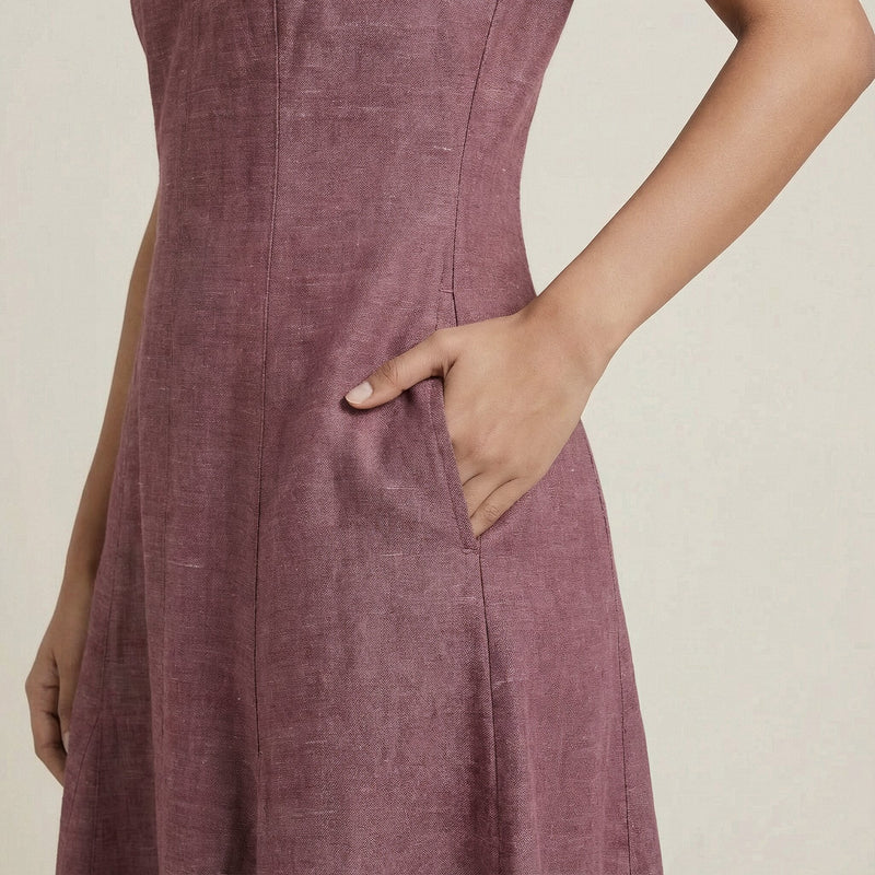 Light Maroon Yarn-Dyed Cotton Paneled A-Line Midi Dress 44" / Petite (5'1" and below) Light Maroon Yarn-Dyed Cotton Paneled A-Line Midi Dress 44" / Petite (5'1" and below)