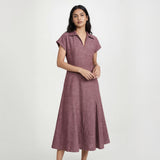 Light Magenta Yarn-Dyed Cotton Paneled A-Line Midi Dress