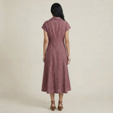 Light Magenta Yarn-Dyed Cotton Paneled A-Line Midi Dress