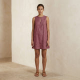 Light Magenta Yarn-Dyed Cotton Sleeveless A-Line Short Shift Dress