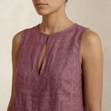 Light Magenta Yarn-Dyed Cotton Sleeveless A-Line Short Shift Dress