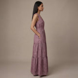 Light Maroon 100% Cotton Sleeveless Fit and Flare Tier Dress