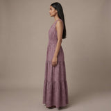 Light Maroon 100% Cotton Sleeveless Fit and Flare Tier Dress