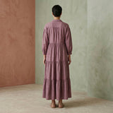 Light Maroon Yarn-Dyed Cotton Deep-V Maxi Tier Dress