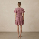 Light Maroon Yarn-Dyed Cotton Elasticated Short Tier Dress