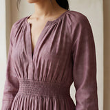 Light Maroon Yarn-Dyed Cotton Fit and Flare Maxi Tier Dress