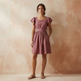 Light Maroon Yarn-Dyed Cotton Open-Back Fit and Flare Knee Length Dress